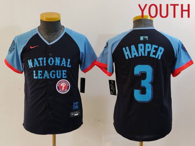 Youth Philadelphia Phillies 3 Harper Blue All star 2024 Nike MLB Jersey style 2